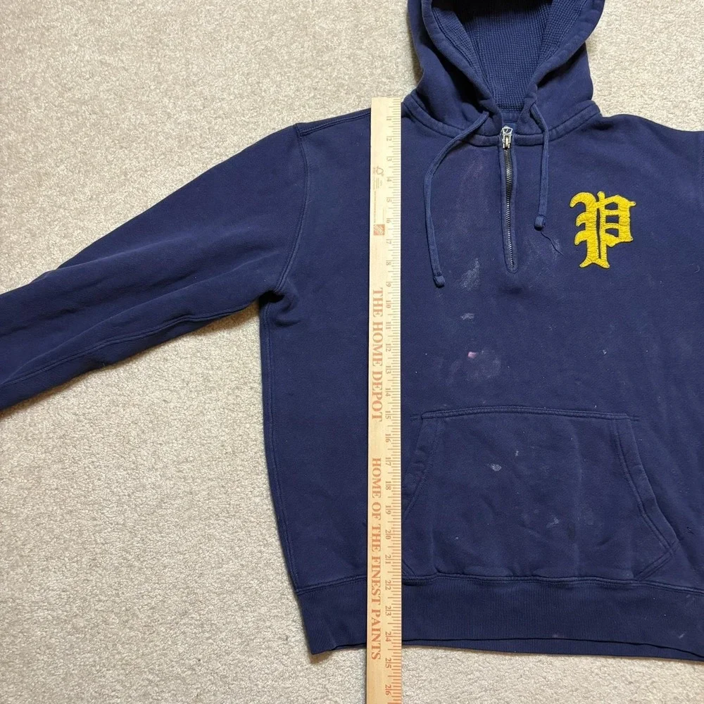 Polo Ralph Lauren Hoodie Sweatshirt Mens Medium Blue Varsity‎ P Logo 1/4 Zip